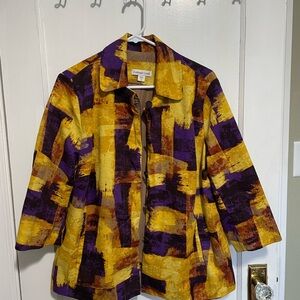 Coldwater Creek Shacket Womens Size 16 Purple & Yellow Gold 3/4 Sleeves Button